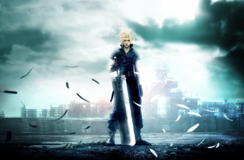 Cloud Strife stands with his sword