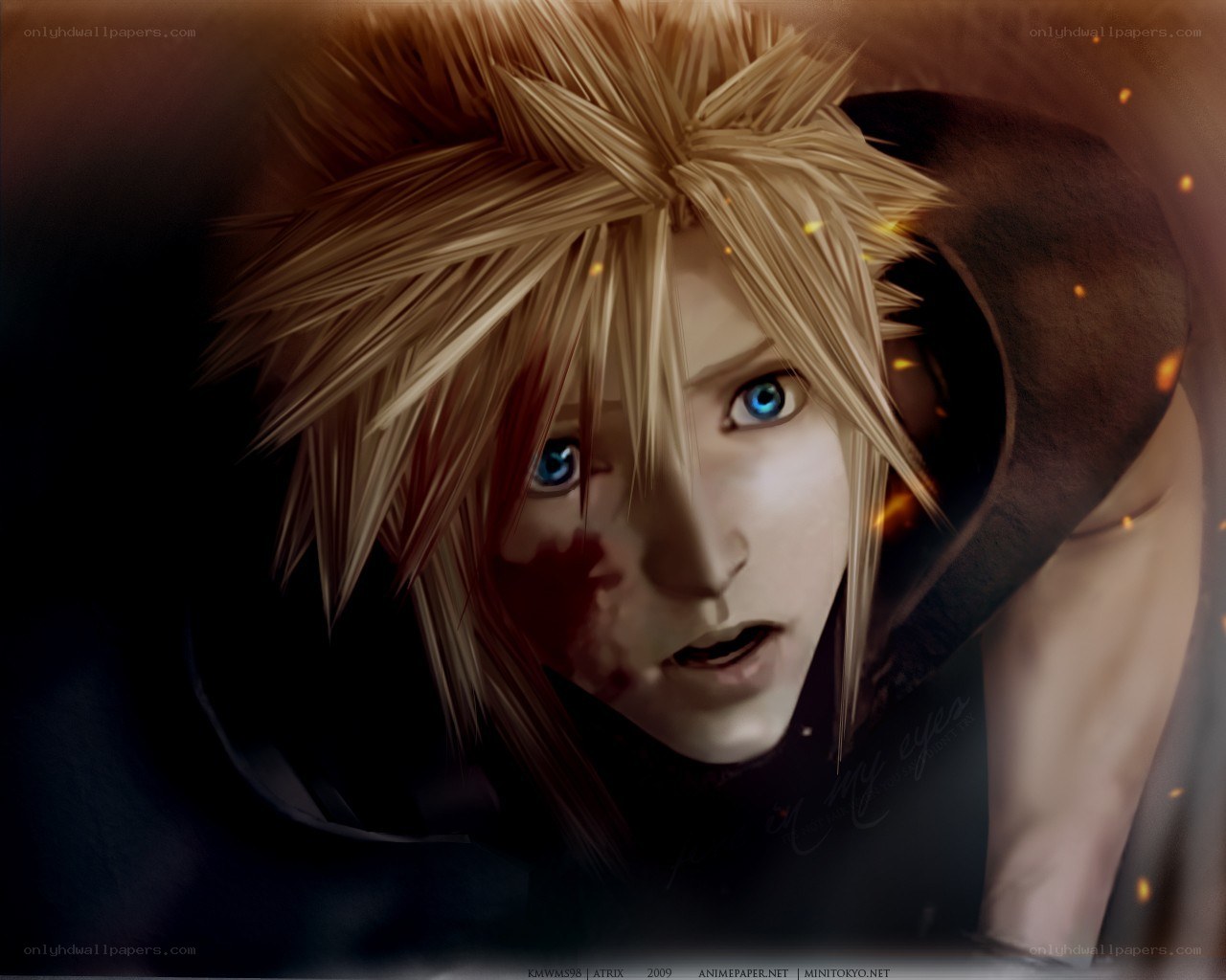 Cloud Strife with blood on face