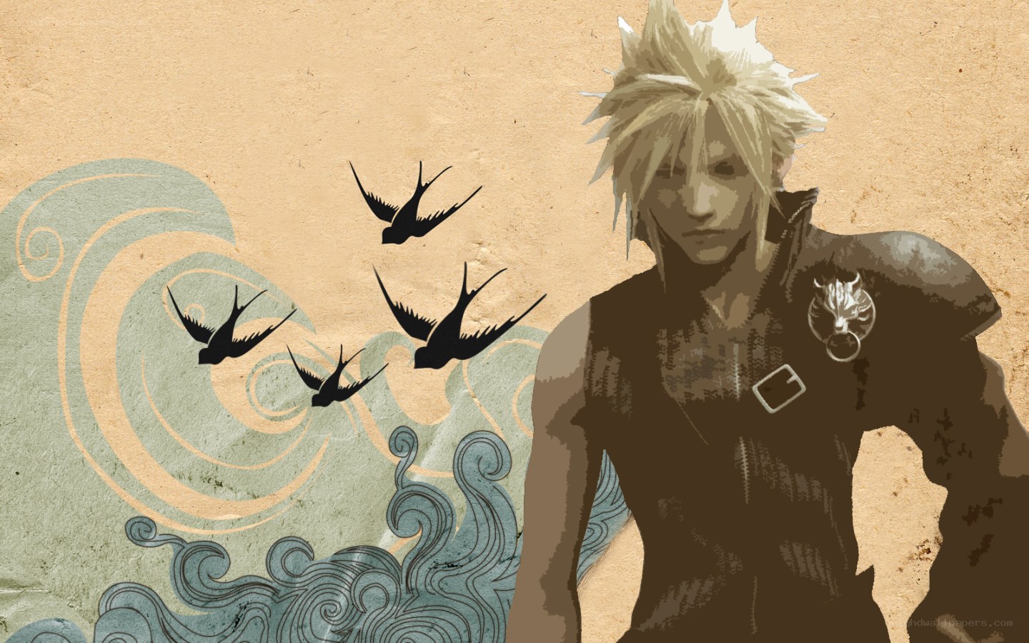 Cloud Strife with swallows
