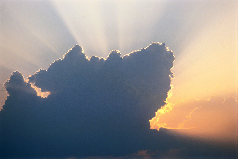 Cloud with Sun Rays — Blue, Dramatic, Sunset