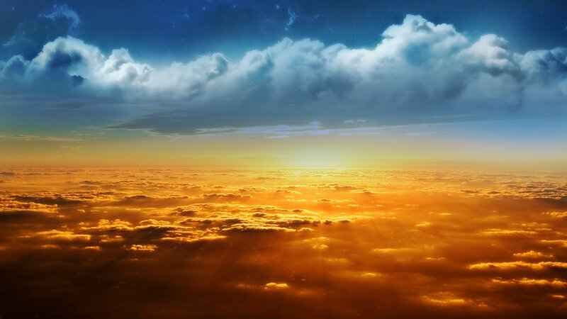 Clouds Above Sunset — Blue, Dramatic, Digital Art, Sky, Sun, Orange