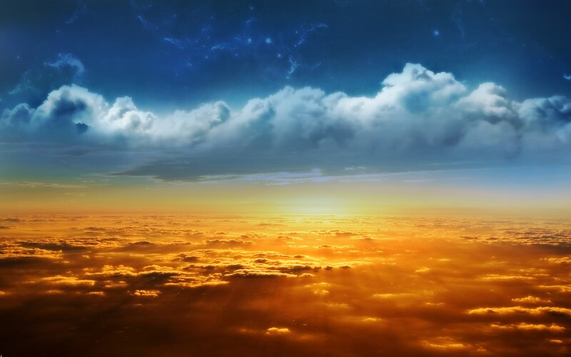 Clouds Above Sunset — Blue, Dramatic, Digital Art