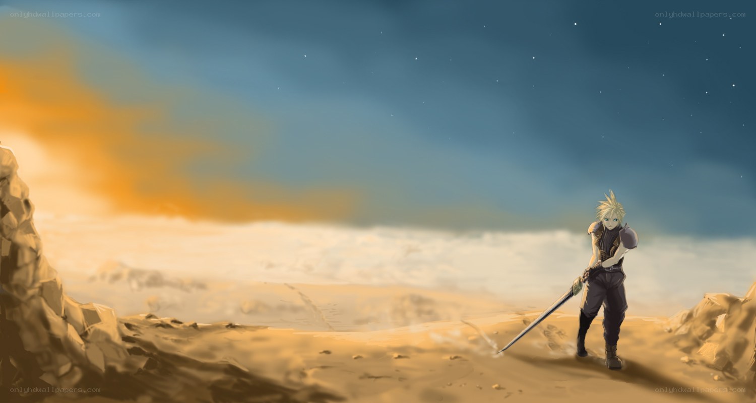 Clouds and a warrior with a sword
