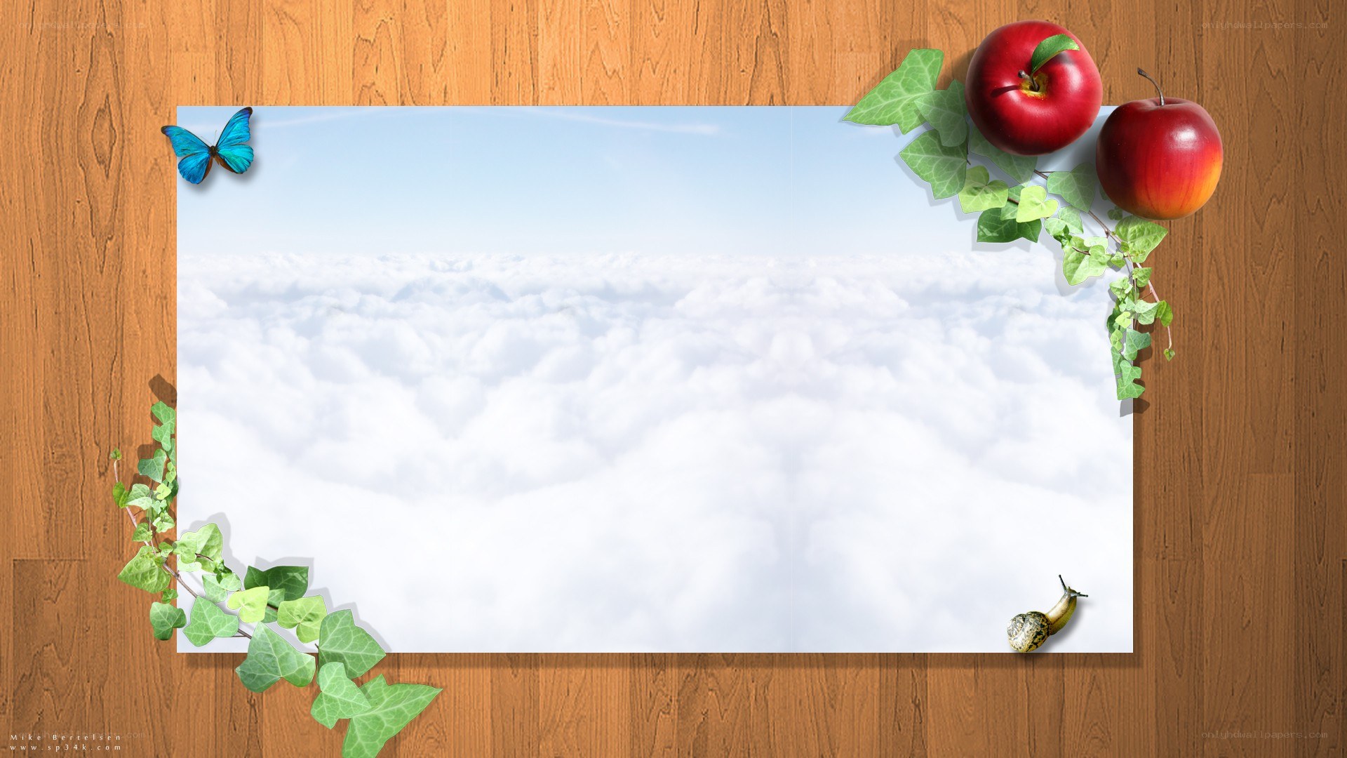 clouds and nature on wood