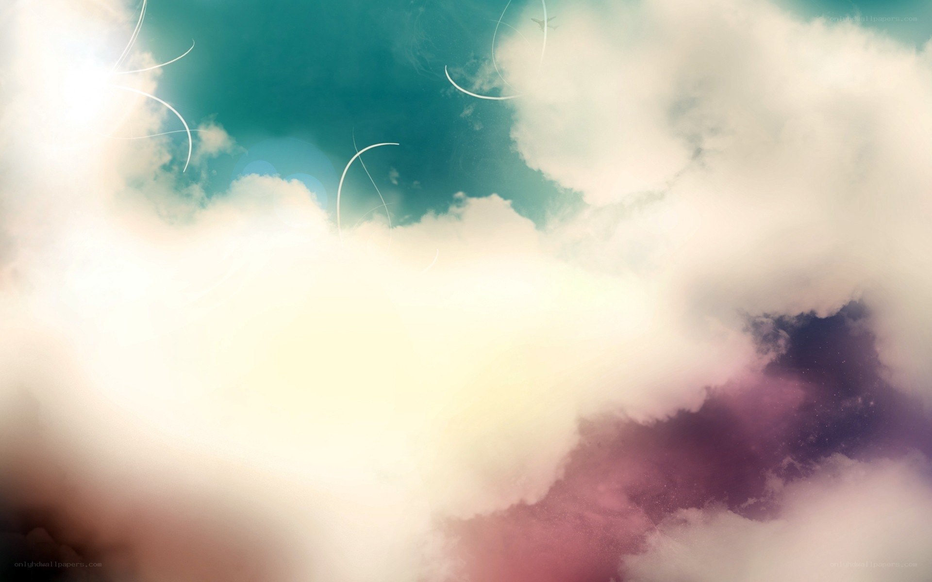 clouds and sky with airplane trails