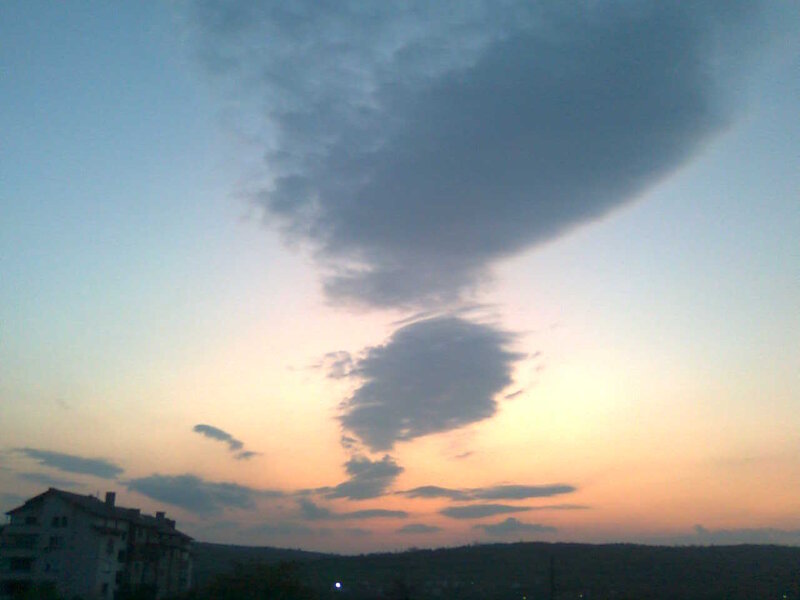 Clouds at Dusk — Blue, Dramatic, Sunset, Photograph, Sky, Buildings