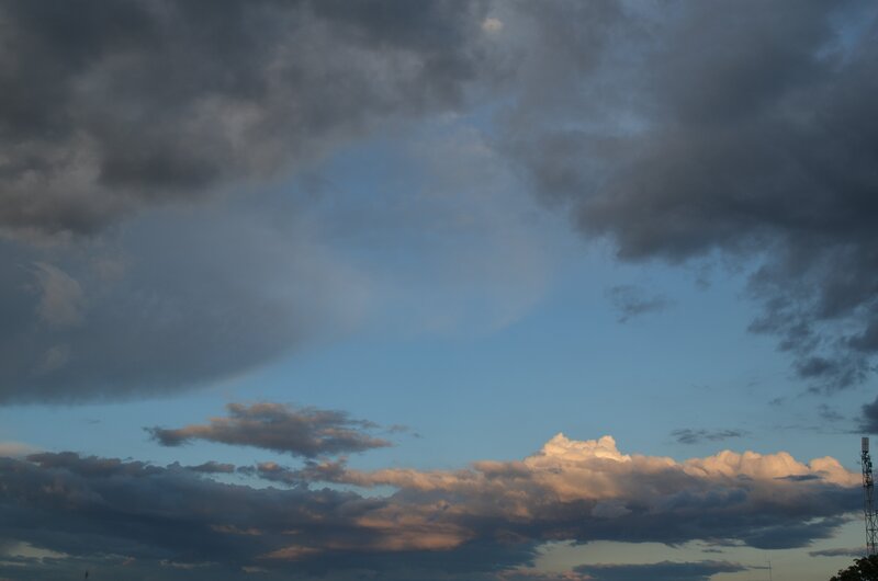 Clouds at Dusk — Blue, Dramatic, Sunset, Photograph, Tower