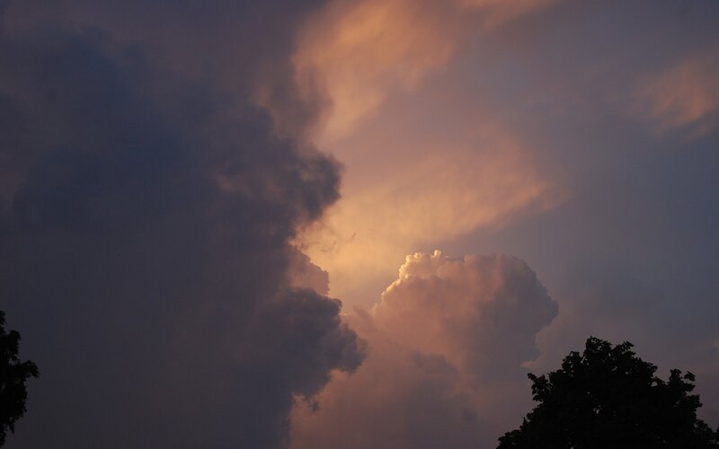 Clouds at Dusk — Purple, Dramatic, Sunset, Photograph, Trees