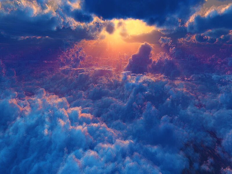 Clouds at Sunset — Blue, Dramatic, Digital Art, Sun