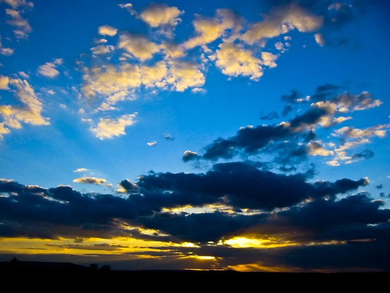Clouds at Sunset — Blue, Dramatic, Photograph, Sky, Horizon, Sun