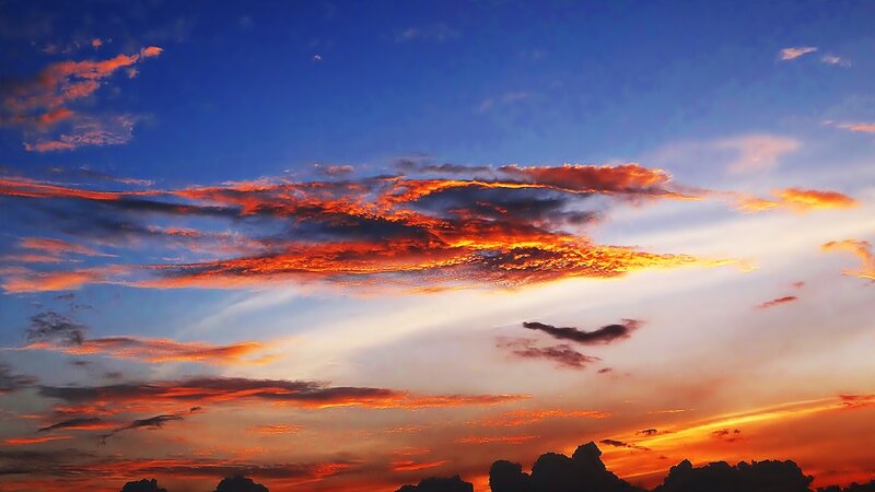 Clouds at Sunset — Blue, Dramatic, Photograph, Sky, Silhouette, Orange