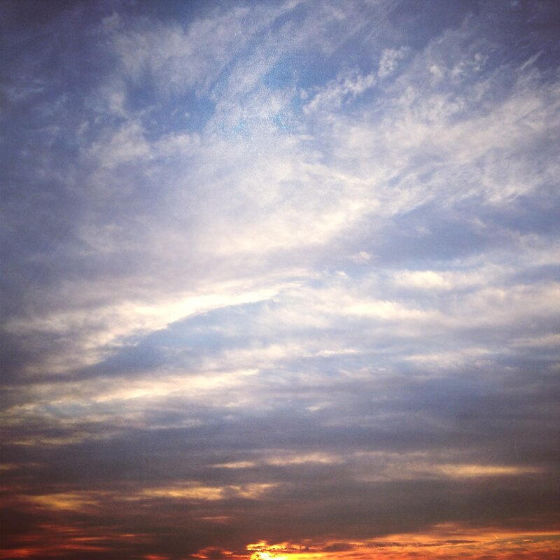 Clouds at Sunset — Blue, Dramatic, Photograph, Sky, Sun, Orange, White