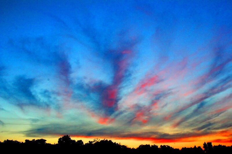 Clouds at Sunset — Blue, Dramatic, Photograph, Sky, Trees, Silhouette