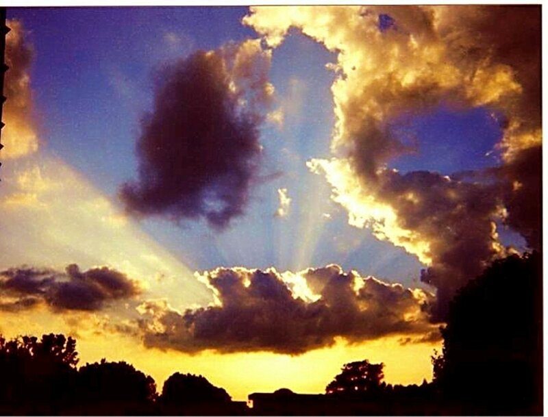 Clouds at Sunset — Blue, Dramatic, Photograph, Sky, Trees, Sunlight