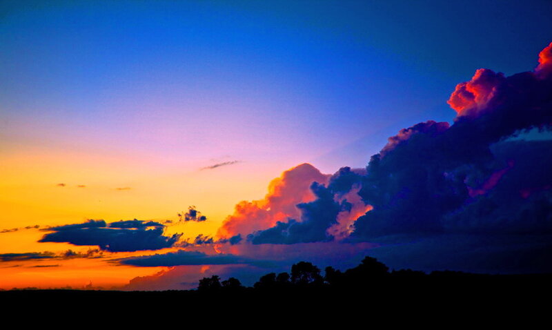 Clouds at Sunset — Blue, Dramatic, Photograph, Sky, Trees