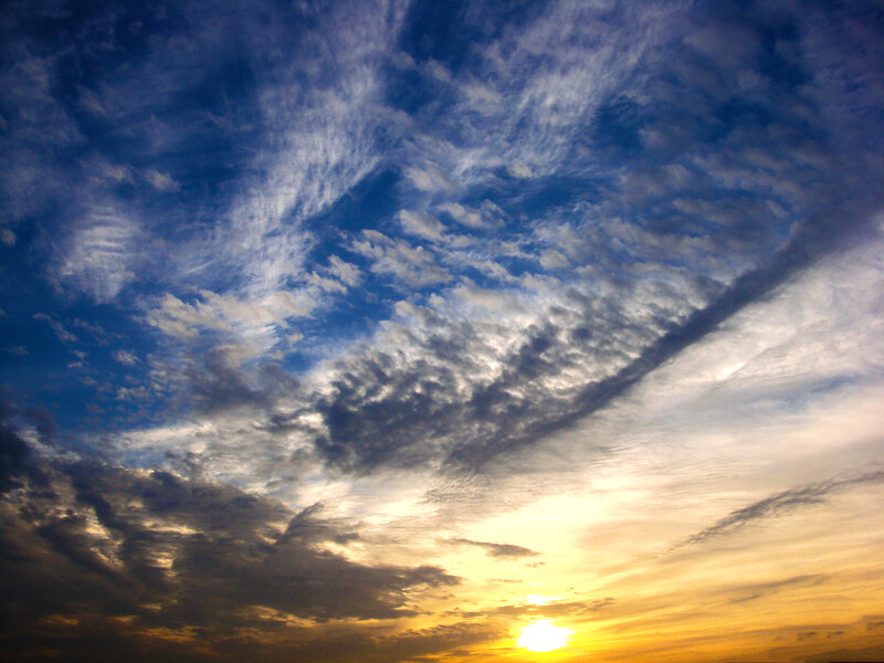 Clouds at Sunset — Blue, Dramatic, Photograph, Sun