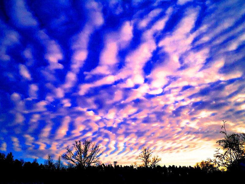Clouds at Sunset — Blue, Dramatic, Photograph, Trees, Sky