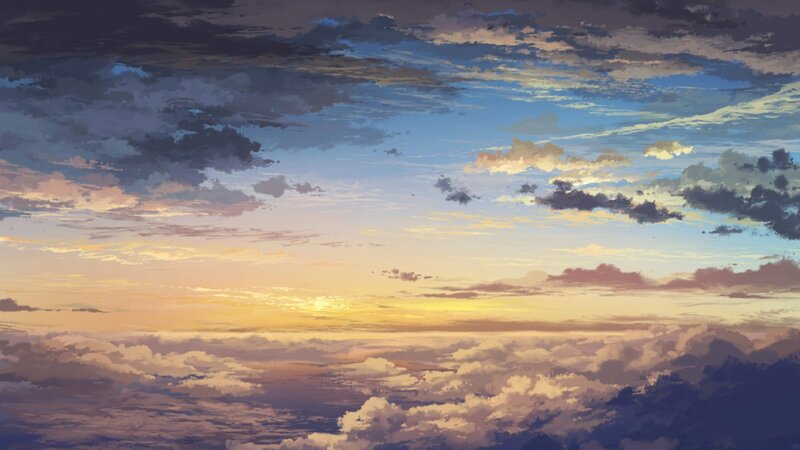 Clouds at Sunset — Blue, Serene, Digital Art, Sky