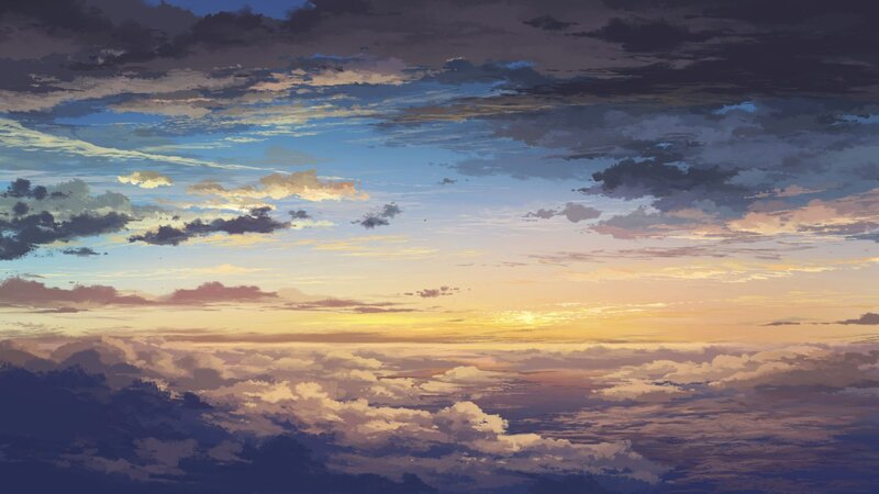 Clouds at Sunset — Blue, Serene, Digital Art