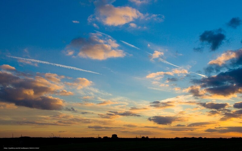 Clouds at Sunset — Blue, Serene, Photograph, Sky, Horizon