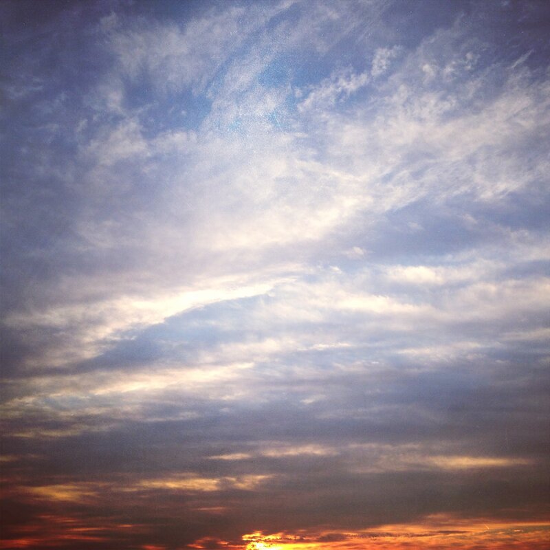Clouds at Sunset — Blue, Serene, Photograph, Sky, Sun