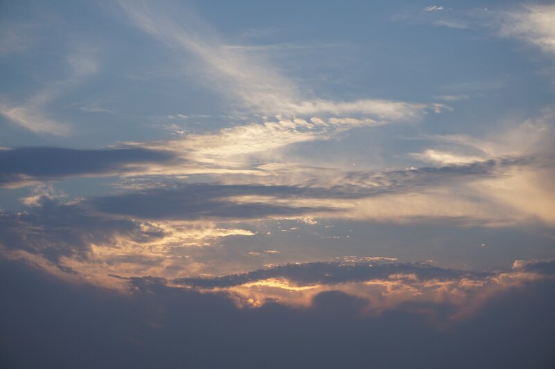 Clouds at Sunset — Blue, Serene, Photograph, Sky, Sunlight