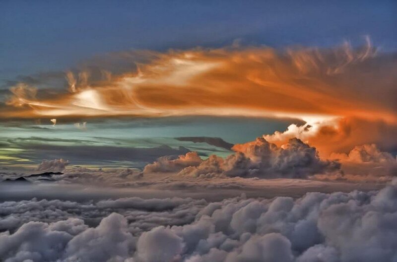 Clouds at sunset from above