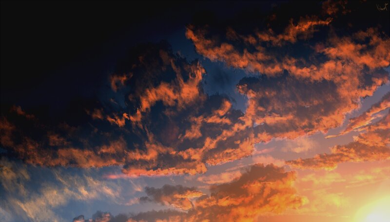 Clouds at Sunset — Orange, Dramatic, Digital Art