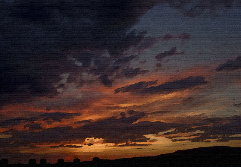 Clouds at Sunset — Orange, Dramatic, Painting
