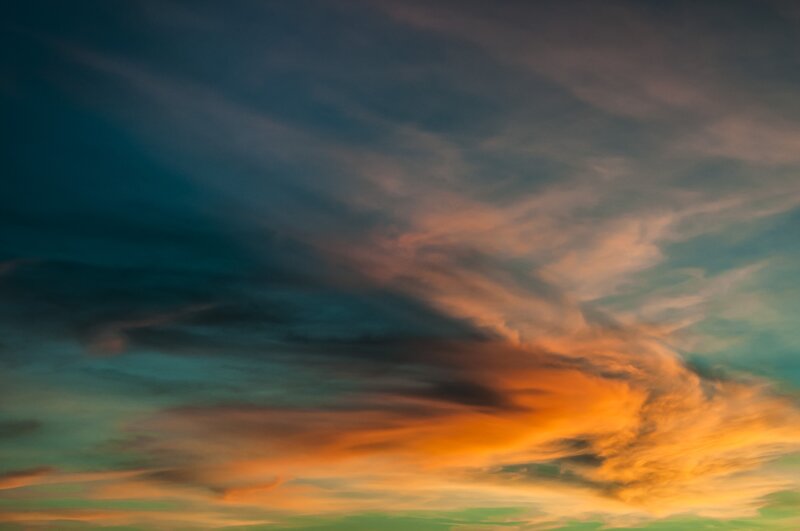Clouds at Sunset — Orange, Dramatic, Photograph, Sky, Blue, Green