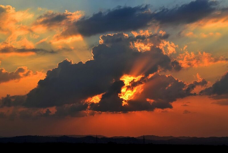 Clouds at Sunset — Orange, Dramatic, Photograph, Sky, Mountains