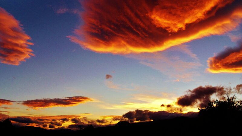 Clouds at Sunset — Orange, Dramatic, Photograph, Sky, Mountains, Trees