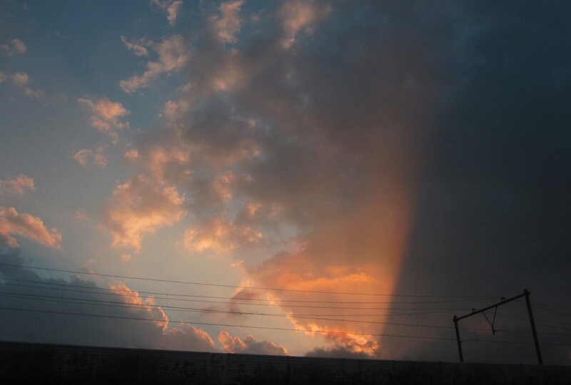 Clouds at Sunset — Orange, Dramatic, Photograph, Sky, Power Lines