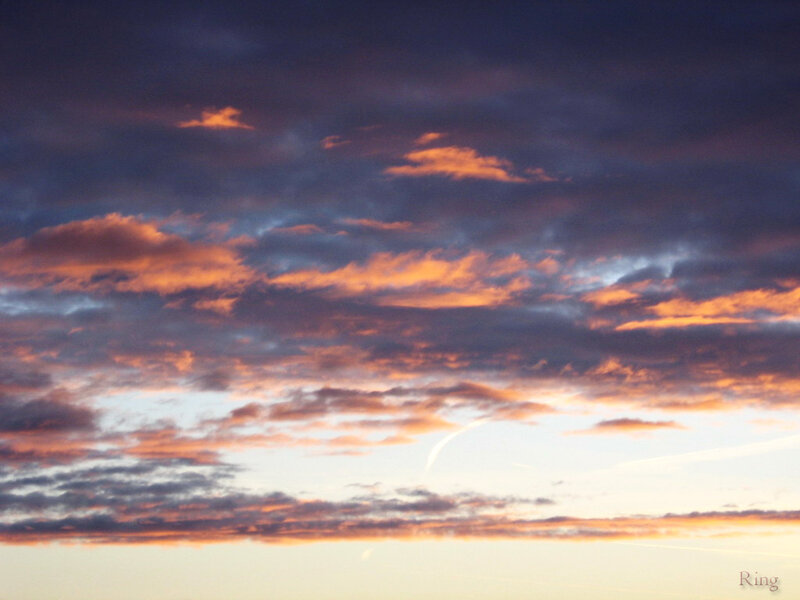 Clouds at Sunset — Orange, Dramatic, Photograph, Sky, Sunlight, Purple, Blue, Ring