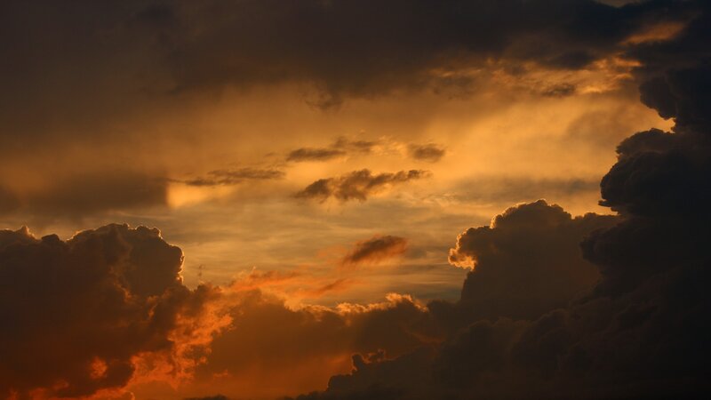 Clouds at Sunset — Orange, Dramatic, Photograph, Sky, Sunlight, Yellow, Black