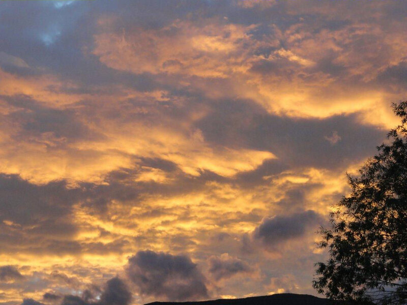 Clouds at Sunset — Orange, Dramatic, Photograph, Sky, Trees, Mountain