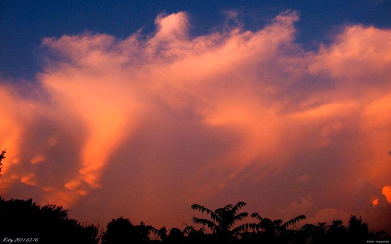 Clouds at Sunset — Orange, Dramatic, Photograph, Sky, Trees