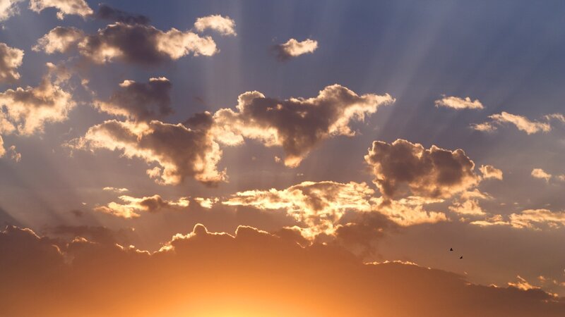 Clouds at Sunset — Orange, Dramatic, Photograph, Sunlight, Birds