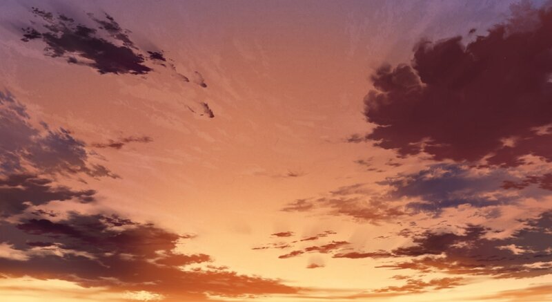 Clouds at Sunset — Orange, Serene, Anime
