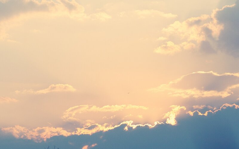 Clouds at Sunset — Orange, Serene, Photograph, Sky, Sunlight, Bird