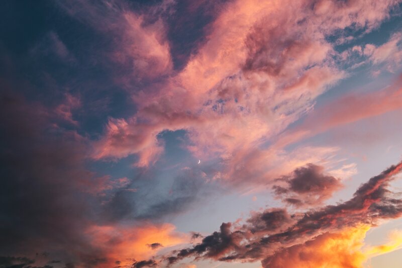 Clouds at Sunset — Pink, Dramatic, Photograph, Moon