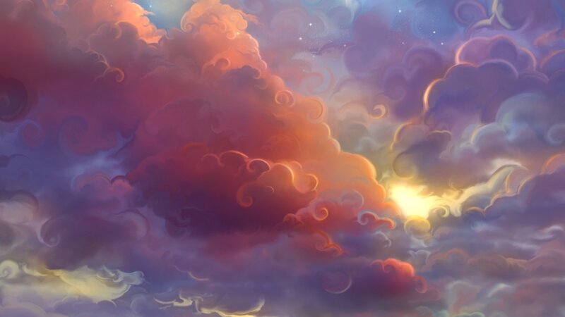 Clouds at Sunset — Purple, Dramatic, Digital Art