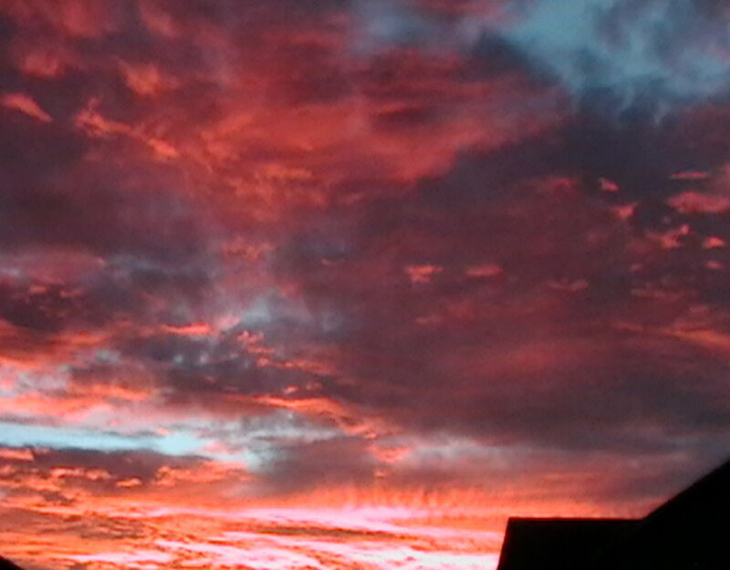 Clouds at Sunset — Red, Dramatic, Photograph, Sky, Roof
