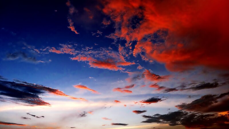 Clouds at Sunset — Red, Dramatic, Photograph, Sky, Sunlight, Blue