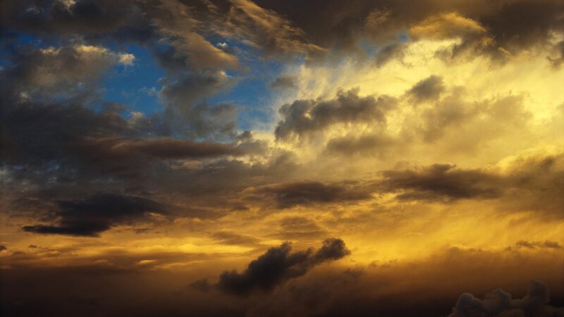 Clouds at Sunset — Yellow, Dramatic, Photograph, Sky, Sunlight, Blue, Gray