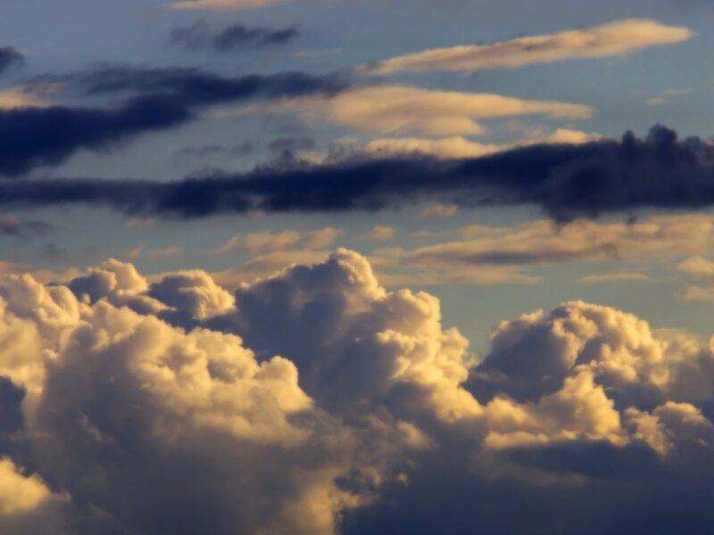 Clouds at Sunset — Yellow, Dramatic, Photograph, Sky, Sunlight, Blue