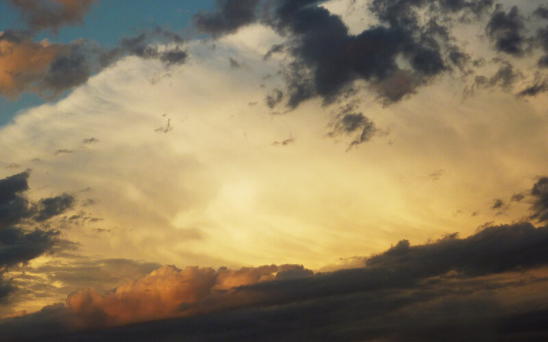 Clouds at Sunset — Yellow, Dramatic, Photograph, Sky, Sunlight, Orange, Blue