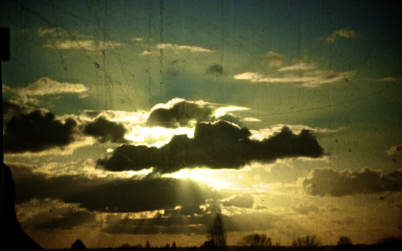 Clouds at Sunset — Yellow, Dramatic, Photograph, Sky, Sunlight, Trees