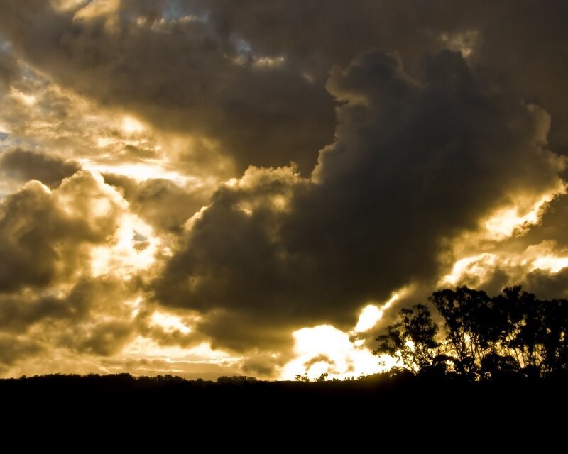 Clouds at Sunset — Yellow, Dramatic, Photograph, Sky, Trees