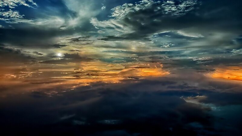 Clouds During Sunset — Orange, Dramatic, Photograph, Sun, Sky, Blue